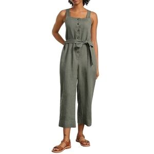 Everlane The Linen Jumpsuit In Pewter Green Tie Waist